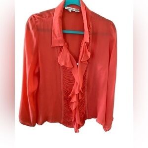 Very Important Pieces women’s orange/pink Silk Long Sleeve Ruffle Shirt size M